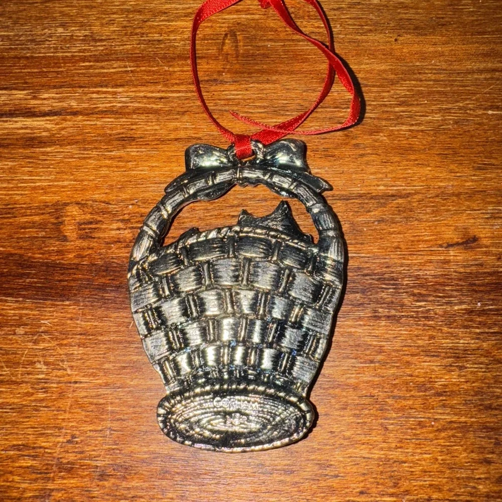 Vintage 1990's Gorham Silver‎ Cat Holiday Ornament